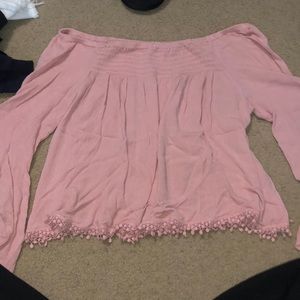 flowy pastel pink off the shoulder top, L